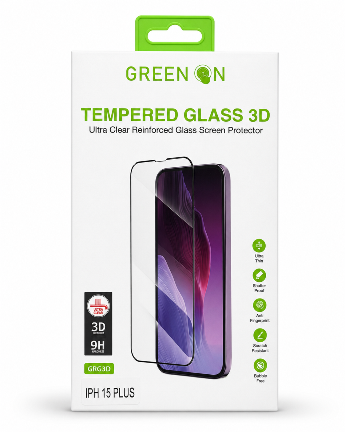 GREEN ON Tempered Glass 3D — iPhone 15 Plus